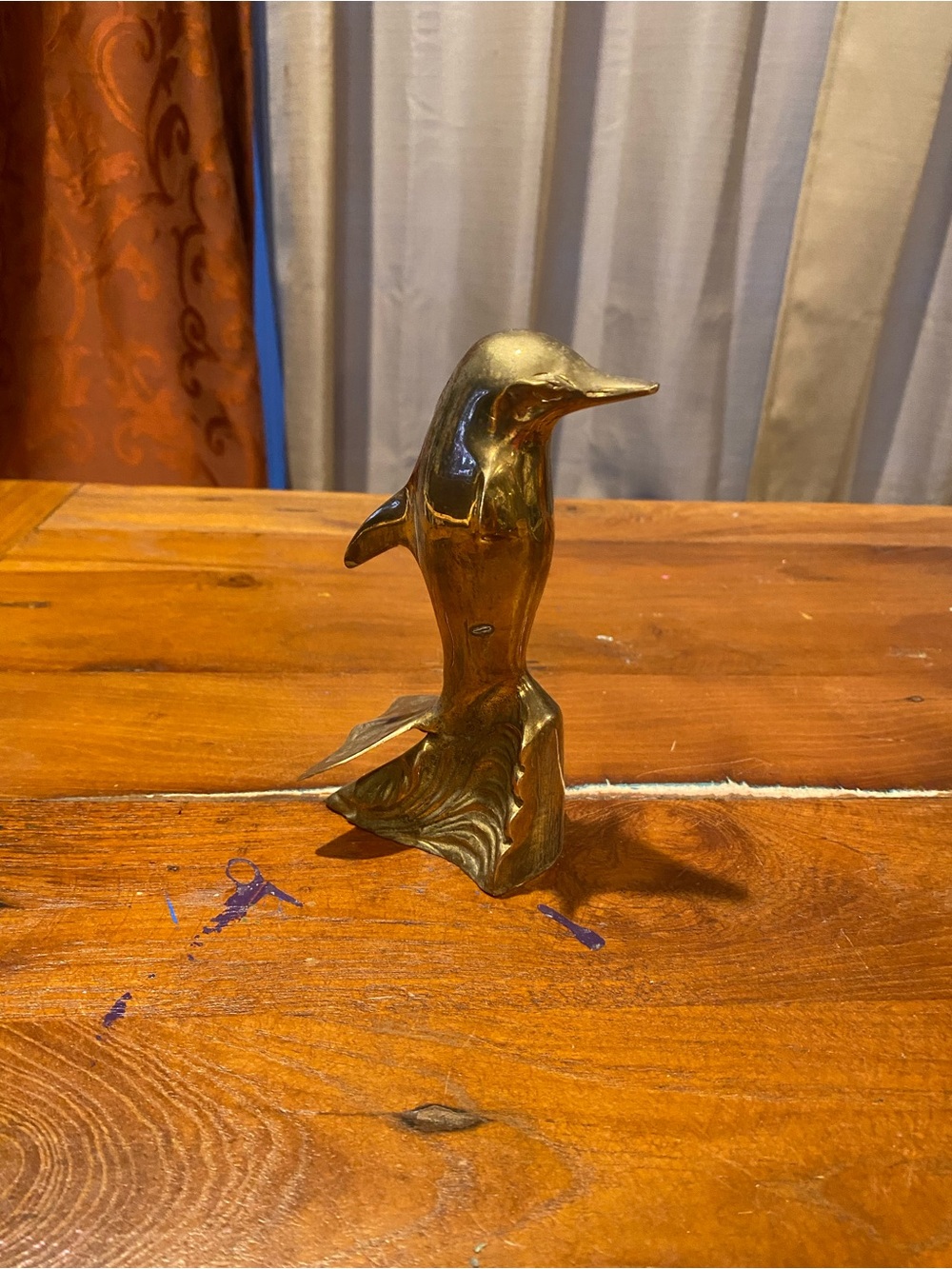 Brass Dolphin Figurine Home Accent - Gold Finish